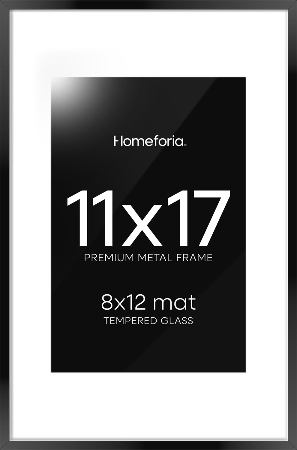 Homeforia - Cornice portafoto in metallo 30,5 x 45,7 cm - Cornice portafoto in alluminio da 30,5 x 45,7 cm - Opaco 15,2 x 20,3 cm - Vetro temperato - Gancio da parete incluso - Set di 1 - Nero