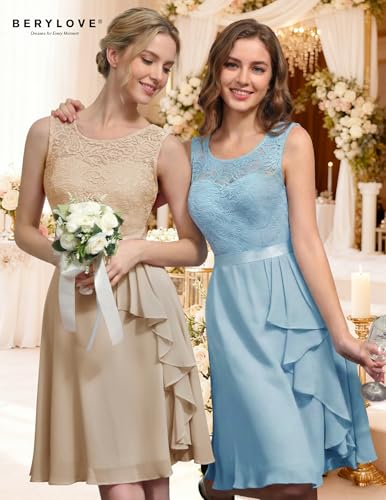 Image of BeryLove Womens Boat Neck A Line Sleeveless Lace Formal Homecoming Dress | Short Dress With Ruffle Hem, Sparkly Design Ideal For Wedding Guest,Bridesmaid Cocktail Prom & Evening Party Events