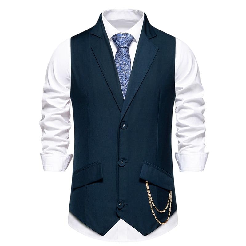 Chaleco de traje formal hombre con solapa y cadena boda 7