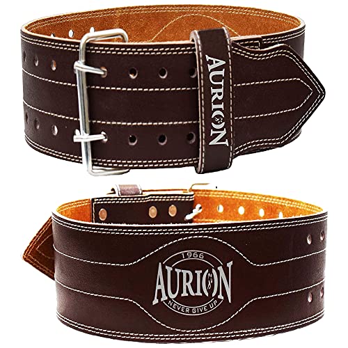 Image of Aurion Pro Dead Lift Genuine Leather Weight Lifting Lever Belt (Large, Grey, Pack of 1) & Aurion Premium Pro Genuine Leather Weightlifting Belt - (Large Size, Coffee Color, 1pc)