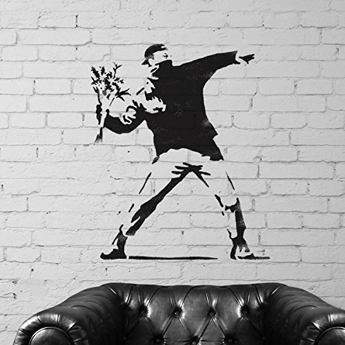 Ideal Stencils Banksy Flower Thrower Réplica Plantilla | Reutilizable Decoración Casa & Artesanía Pintura Plantilla - Semitransparente Plantilla, XS/ 11x12cm
