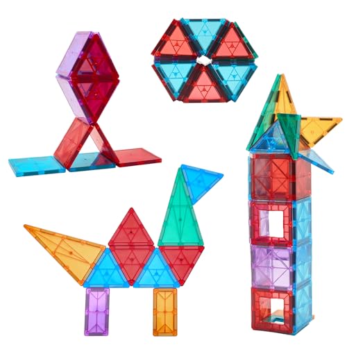 Amazon Brand - Jam & Honey 28 Pieces Magna Tiles Building Blocks for Kids | STEM Toy | Magnetic Toys | Great Birthday Gift | Toys for Kids |Educationa
