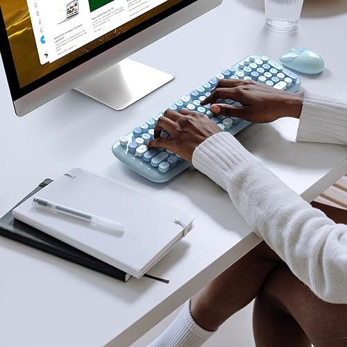 Image of KNOWSQT Wireless Keyboard and Mouse Combo Pale Blue - Colorful 104 Key 2.4G Round Keycap Typewriter Keyboards, USB Dongle Plug and Play, for Laptop, Windows, PC, Mac, Desktop