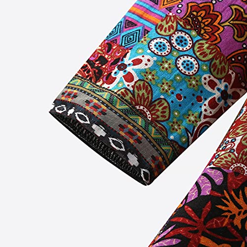 Camisa de corrida básica feminina outono boho cardigã lazer retrô cores brilhantes estampado manga l