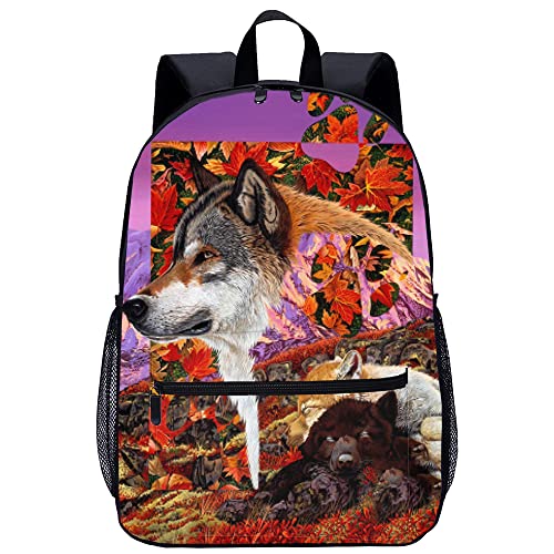 Cartable de mode motif loup avec sac à dos sport léger