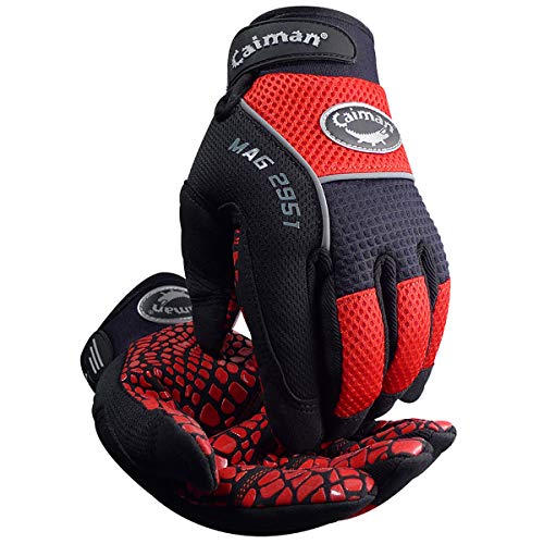 Caiman MAG, Synthetic Leather Palm Multi-Activity Gloves, AirMesh Back, Rhino-Tex, Pinch'd Tip,Neoprene Knuckles, Red/Black, Large (2951-5)