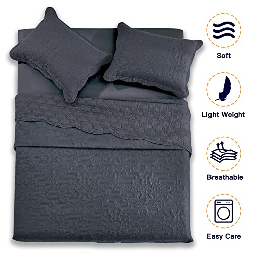Image of CHIXIN Bedspread Coverlet Quilt Set Full Size - Lightweight Bedding Cover - Ultrasonic Quilting - 5 Piece Reversible Bedspread - Elegant Damask Paisley Pattern (Full, Dark Grey)