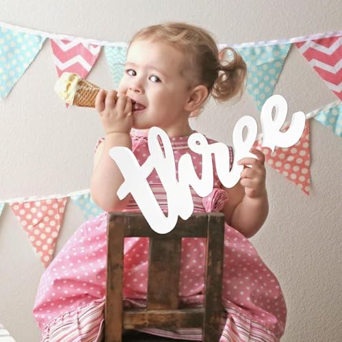 Image of 3rd Year Birthday Three Sign Wooden Table Centerpiece for Third Birthday DIY Party Decorations Photo Booth Prop White Letter 32 x 16 cm