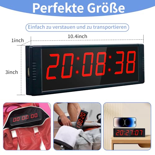 Ousmile Gym Timer Uhr für Home Gym, Coundown Time mit Start/Stop Taste, Intervall Timer für Workout, Digital Stoppuhr mit Fernbedienung, 12/24H LED Wand Uhr, Tragbares Home Gym Zubehör