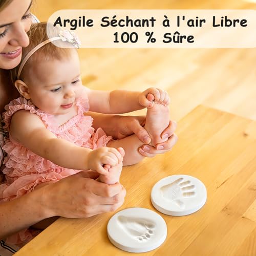 Yiukou Cadre Empreinte Main Pied Bebe avec Argile, Kit Empreinte Bebe avec NOM pour Cadeau Bebe Naissance, Cadre Empreinte Bébé avec Argile Anti-Fissuration-Chêne – vue 3
