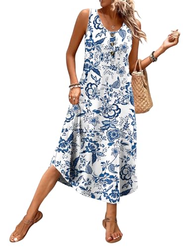Image of WIHOLL Summer Dresses for Women 2026 Button Front Sleeveless Casual Midi Dress Beach Vacation Sundresses with Pockets