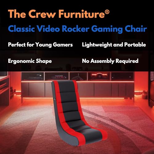 Image of The Crew Furniture Classic Video Rocker Floor Gaming Chair, for Kids and Teens, PU Faux Leather & Polyester Mesh, Black /Red