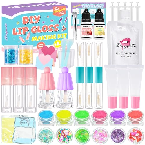 BRIPATI DIY Lip Gloss Making Kit - Make Your Own Lip Glosses Moisturizing DIY Lip Glaze Handmade Glittery Set for Teens Girls Women Makeup Lover Beginner Christmas Birthday Gift