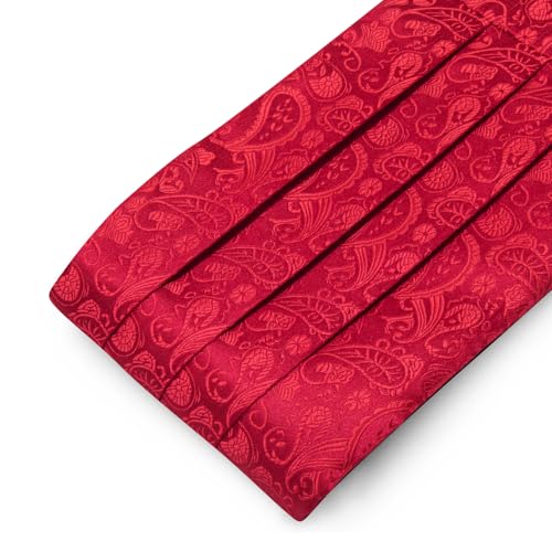 Image of YOHOWA Men Cummerbund Bow Tie Set Silk Paisley Formal Pre-Tied Bowtie Pocket Square Cufflinks Wedding Party Prom
