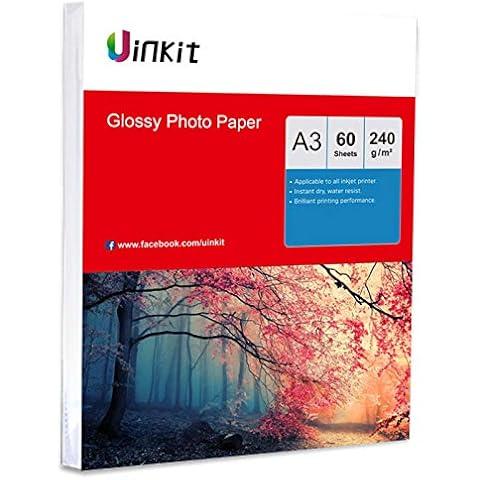 A3 240Gsm Photo Paper High Glossy - 60sheets Super White Inkjet Paper for Inkjet Printing Middle Thickness Uinkit 420x297mm Cover