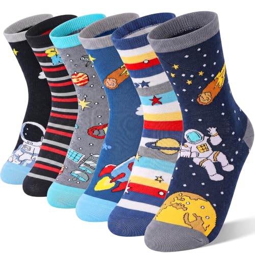 Image of EBMORE Kids Girls Boys Socks Cotton Crew Cute Animal Pattern Fashion Fun Novelty Socks 6 Pack