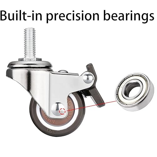 Miniatura 2 de 1.5'' Mute Swivel Rubber Wheel,with T nut M8x20mm Stem Threaded Mini Furniture Casters,Load 165Lbs, for Workbench, Table, Cabinet,Coffee Table of