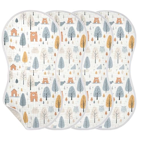 xigua Cute Animals Baby Burp Cloths for Newborn Boys and Girls 4 Pack, Soft & Absorbent Cotton Baby Burp Cloth, Baby Washcloths, Newborn Towel, Burp Rags3