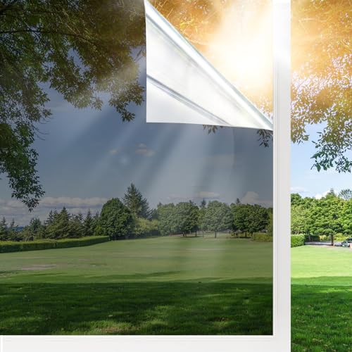 Shackcom Film Fenêtre Anti Regard Miroir 90x200cm Film Solaire Électrostatique Adhesif sans Tain Anti Chaleur Anti UV pour Occultant Fenêtre Protection de...