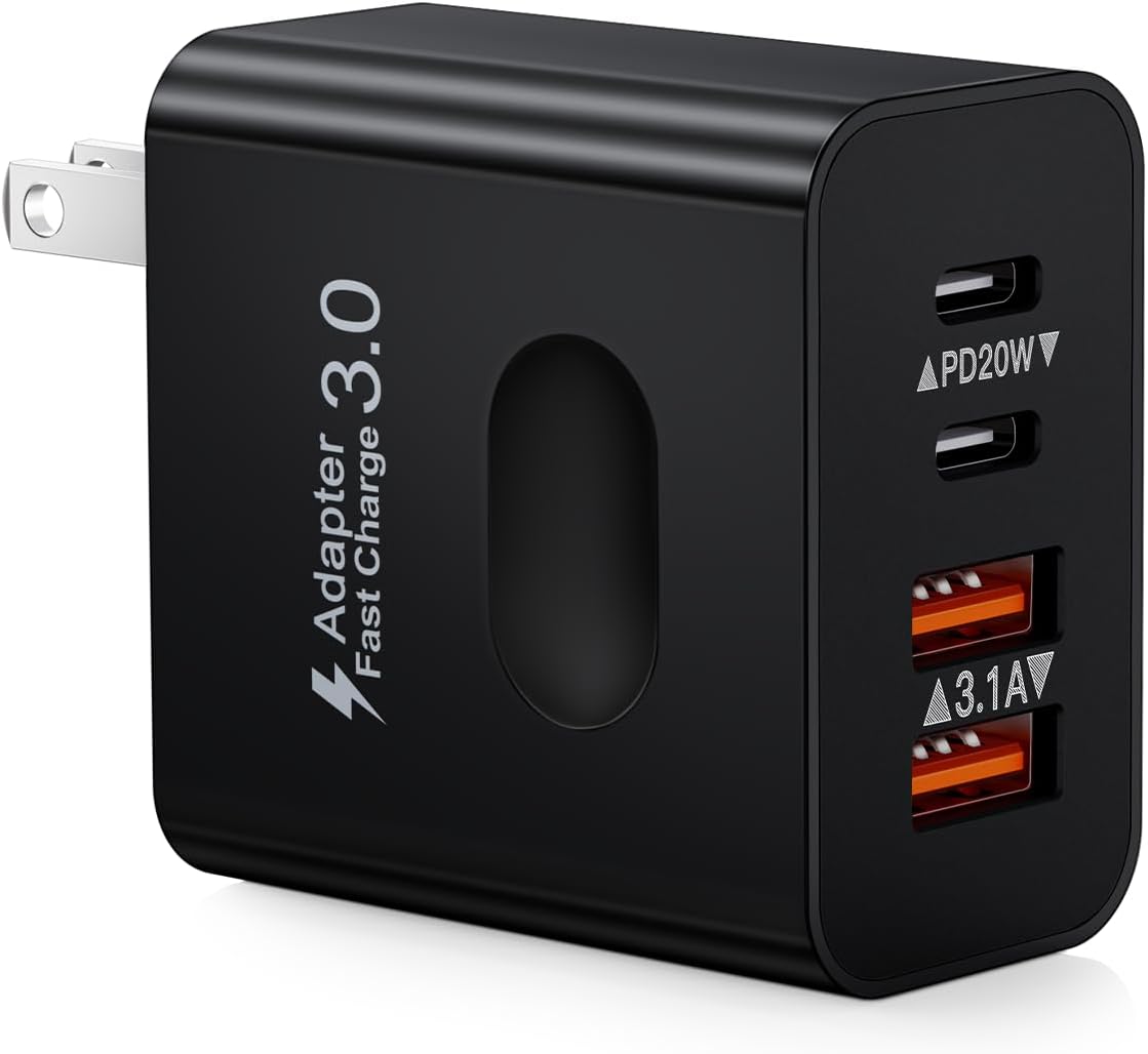 USB C Wall Charger Block, 40W 4-Port Type C Block Fast Charging Dual Port USBC Power Adapter + QC USB Wall Plug Multiport USB C Cube Charger for iPhone 15 14 13 12 11 Pro Max XS XR, iPad, Samsung