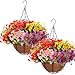 Glitinsel 40 Pcs/2 Sets Spring Artificial Flowers with Hanging Baskets Violet with Eucalyptus Leaves Hanging Planter with Outdoor Spring Flowers for Porch Garden and Home Patio Yard Decor (Multicolor)
