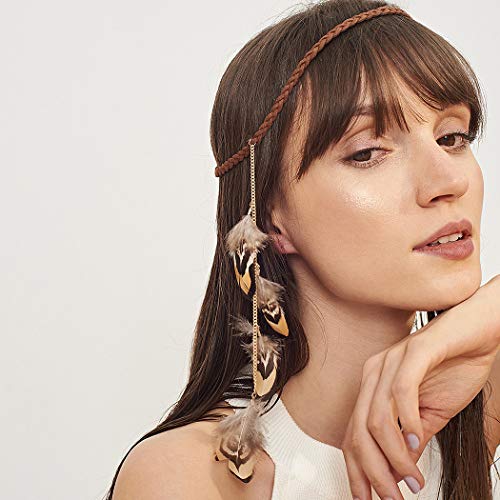 Jakawin Headband Feather Head Piece Tassel Hairband Boho Fashion Headdress for Women and Girls HB004