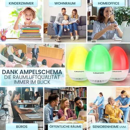 GRUNDIG CO2 Messgerät Ampel - Kalibrierungsautomatik, Akku Betrieb, Signal für Stoßlüften - mobiles hochpräzises Luftqualität Messgerät mit idealer Sichtbarkeit und einfacher Bedienung
