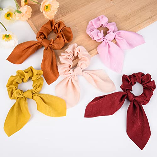 Image of 14 PCS Bow Hair Scrunchies Bunny Ears Silk Scrunchies Hair Ties Bobbles Elastic Hair Ties Ropes Ponytail Holder Hair Accessories for Women