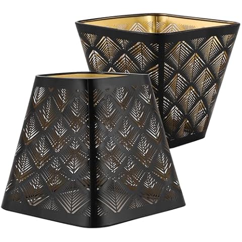 YISUN Square Chandelier Shades, YISUN Metal Lamp Shade, Clip On Lamp Shade Outer Black and Inner Gold, Fit for Wall Lamp Candle Lamp Cover