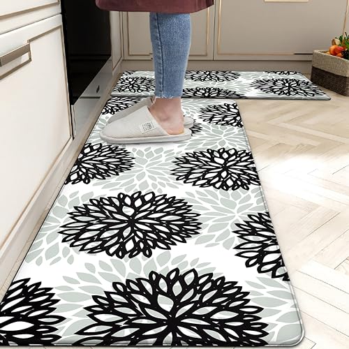 Tubeamin Kitchen Mats Set Of 2 Cushioned Anti Fatigue Kitchen Rugs Non Slip Waterproof Kitchen Runner Memory Foam Kitchen Floor Mat Comfort Standing Mat For Sink,Office,Laundry cover