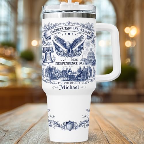 Image of Personalized 250th Anniversary Of America Tumbler - Custom Patriotic USA Flag 1776-2026 Gifts - US Eagle Freedom Tumbler 40OZ A14 - American Flag Independence Celebration Gifts For Men, Women