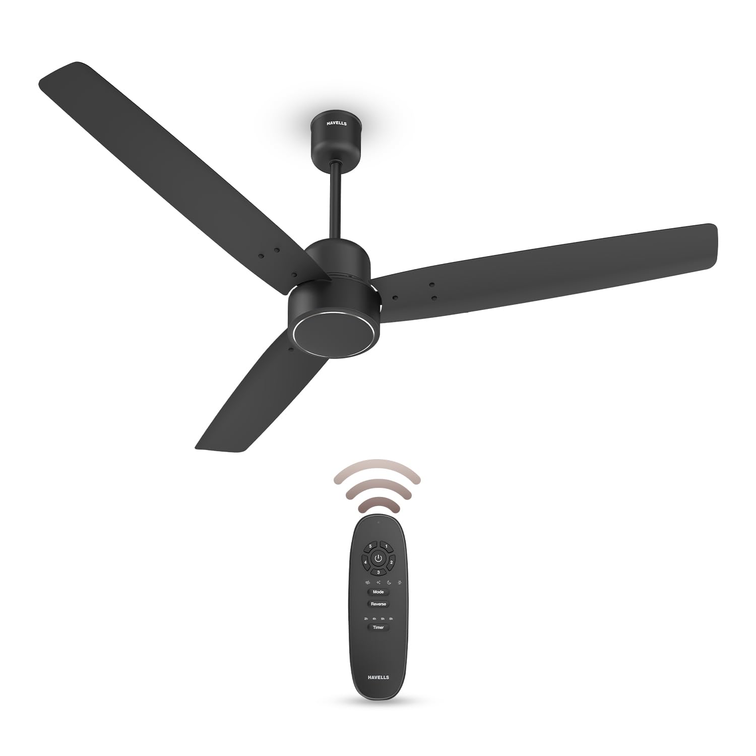 Havells FAB BLDC Ceiling Fan 1200mm, 380 RPM, Savings upto 65%, Reverse Rotation, 4 Modes (Boost, Sleep, Breeze, Mop), Low Wattage 30W, Low Noise, Air Flow:225 CMM, 3 Year Warranty, Midnight, Black