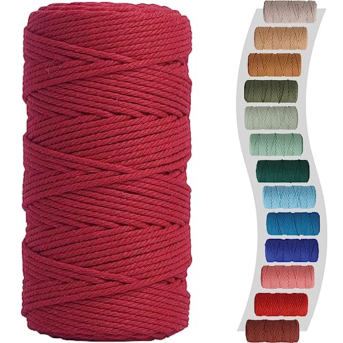 NOANTA Red Macrame Cord 3mm x 220yards, Colored Cotton Rope Macrame Yarn