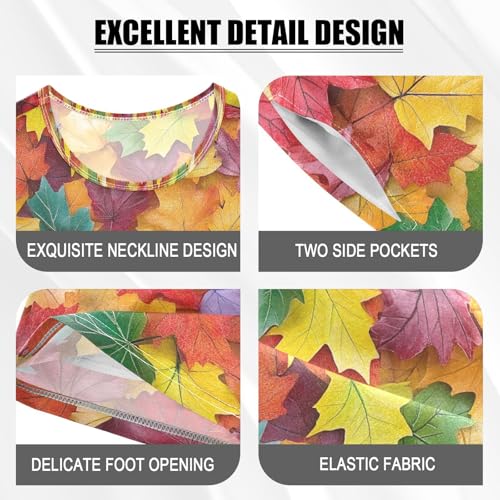 ALAZA Colorful Maple Leaves Autumn Pajamas Set Short Sleeve Cotton Sleepwear Summer Pjs 2 Piece 5-14Y4