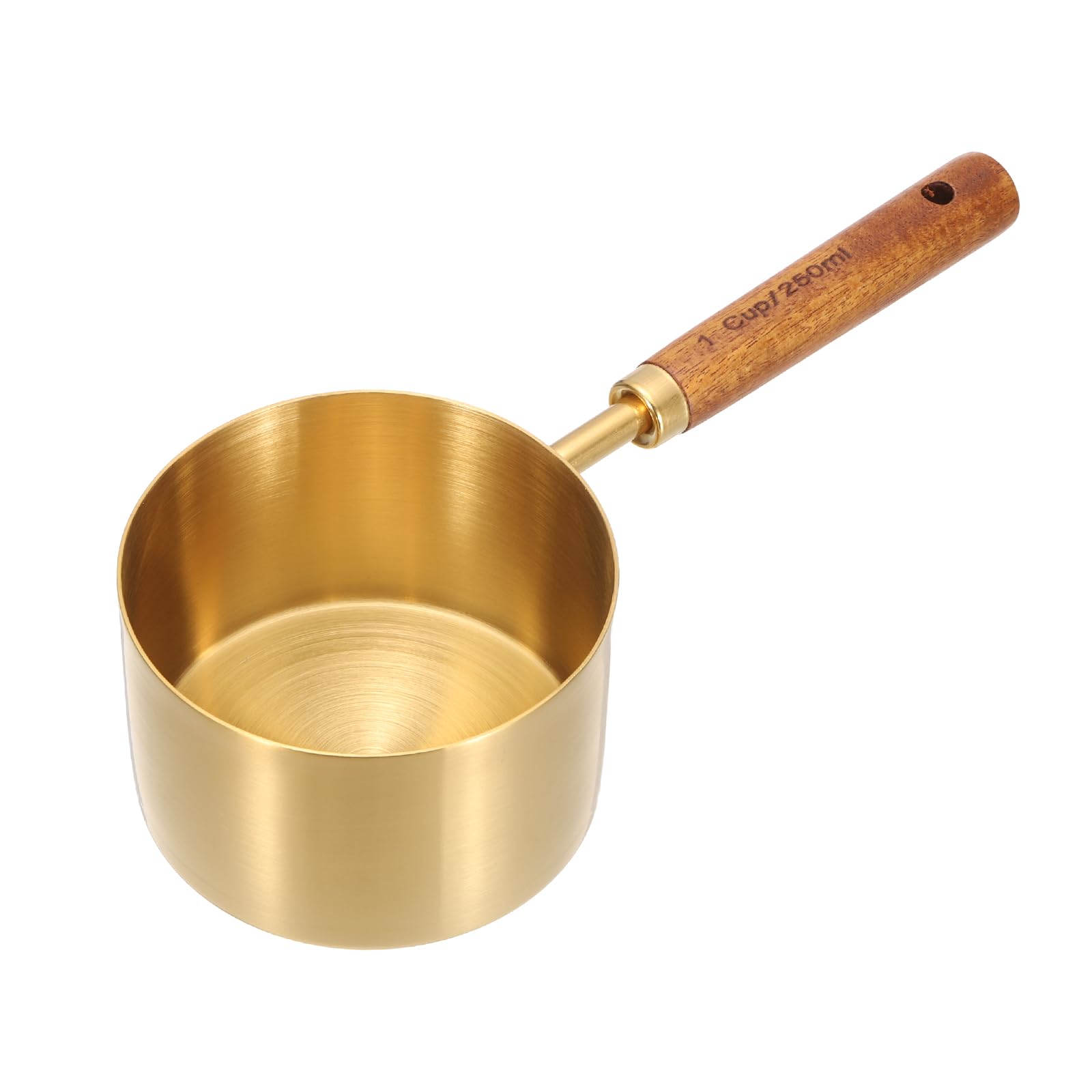 sourcing map Measuring Spoon, 250ml Stainless Steel Coffee Scoop Spoon with with Wood Handle for Ground Coffee Tea Sugar Cooking Baking, Gold