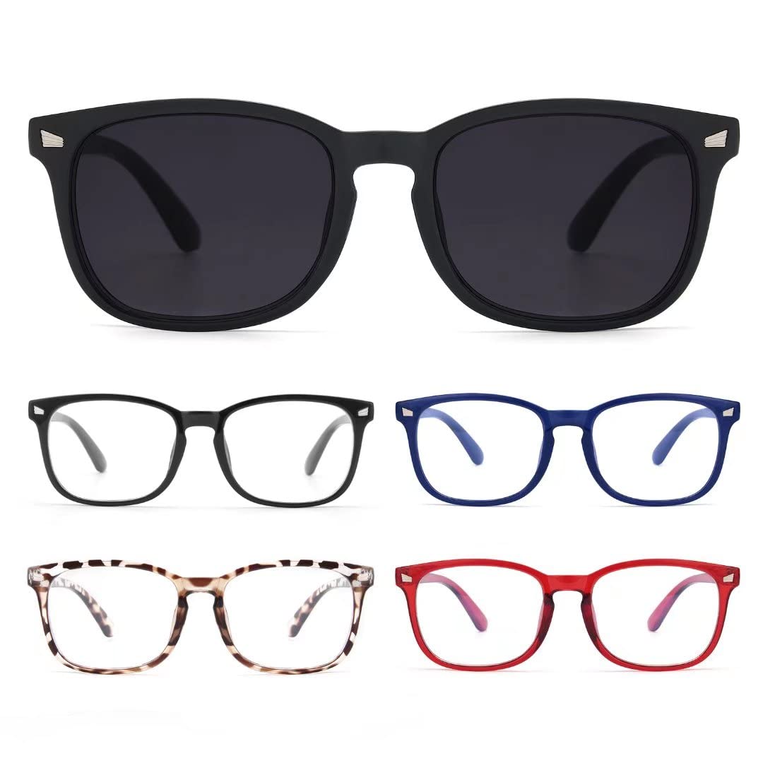 Photo 1 of BLS 5 Pack Reading Glasses Blue Light Blocking, Fashion Square Computer Readers Anti Glare /Eye Strain/UV Ray Blockers Reading Sunglasses Women/Men (Leopard/Black/Blue/Red/Sun, 1.25) Leopard/Black/Blue/Red/Sun 1.25 x
