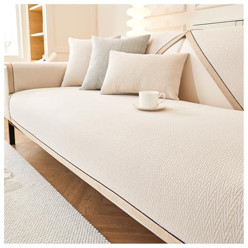 Housse de canapé en chenille beige 70x180 cm résistante - 2