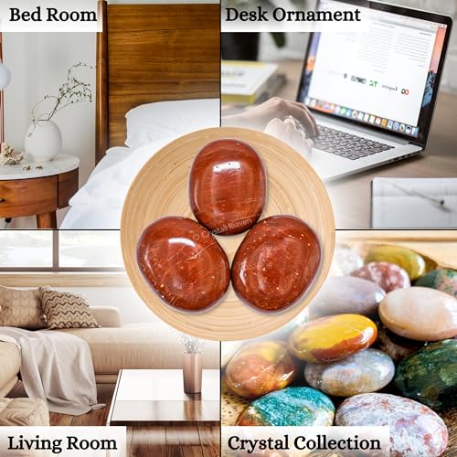 Image of Certified Red Jasper Crystal Palm Pebbles Stones for Anxiety Stress Relief Massage - AAA Grade Original Healing Gemstone Agate Palm Stone for Yoga Meditation Spiritual Reiki Feng Shui