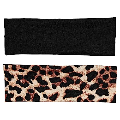 Red by Kiss 2 Pcs 60mm Headbands for Women Wide Stretchy Elastic Hairband Fashion Workout Yoga Running Sport Hair Accessories (Black&Leopard)