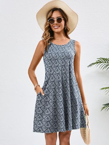 KORSIS Summer Dresses for Women Casual T Shirt Tank Floral Dresses Sleeveless Swing Flowy Ladies Beach Vacation Sundress with Pockets L — view 3