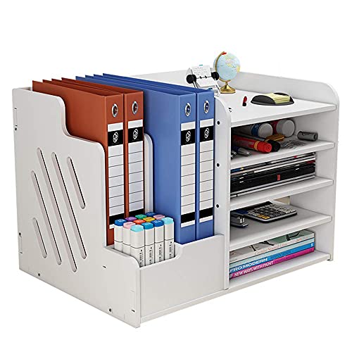 NUODWELL White Desktop Organiser, Large Capacity Desk File Organiser Office Stationery Desk Tidy Storage Rack Sorter for A4 Papers, Pens, Books, Letters and Documents (PB07-3)