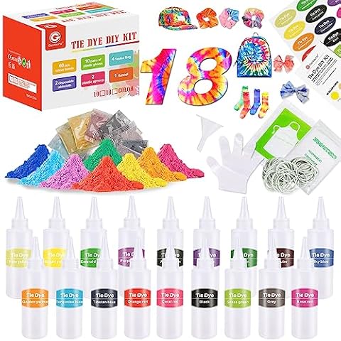 Genround DIY Tie Dye Kit, 18 Colors Pastel Tie Dye Kit for Kids Non Toxic One-Step Tie Dye Set with Rubber Bands Gloves Apron and Table Covers Tie Dye Kit for Large Groups Craft Arts Fabric Party Cover