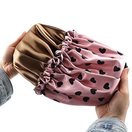 Image of Stain Bonnet Silk Sleep Cap Adjustable Satin Cap for Night Sleeping Hair Bonnet Reversible Double Layer