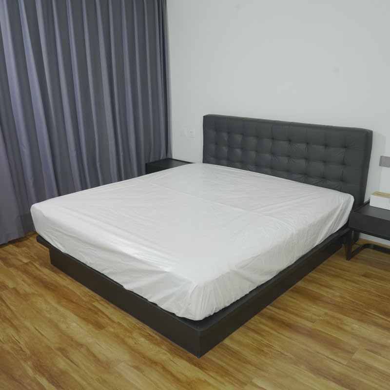 Waterproof Fitted Sheet, 0.20mm Ultra Thick TPU - Dustproof, Stain Resistant, Soft Frosted White, Eco-Friendly & Skin-Friendly Bed Sheet54in*75in*13.8in