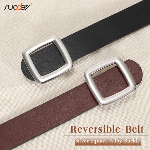SUOSDEY Women Reversible Leather Belt Two Color-in-One Square Buckle Fashion Belt for Jeans Pants Dresses Coat3