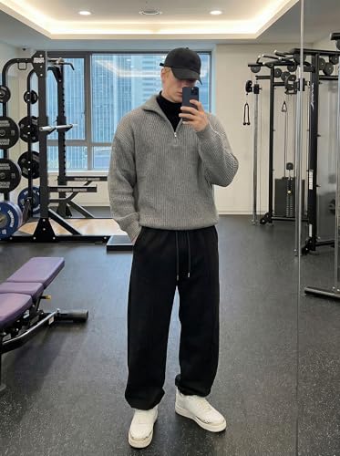 Image of Mens Baggy Sweatpants Wide Leg Casual Elastic Waist Drawstring Athletic Loose Jogger Fall Sweat Pants with Pockets