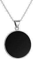 Vista 1 de Sterling Silver 925 Black Onyx Flat Round Handmade Pendant Necklace for Women & Men - Unisex