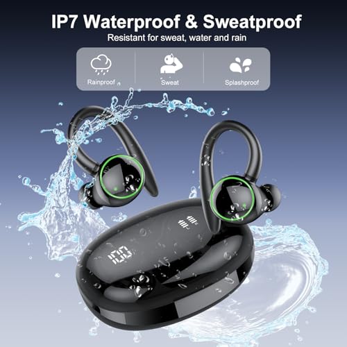 Image of Wireless Earbuds, Bluetooth 5.4 Headphones Sport, Over Ear Buds With ENC Noise Cancelling Mic, 48H, Wireless Earphone With Earhooks, Stereo Deep Bass, IP7 Waterproof Headset for Workout, Black