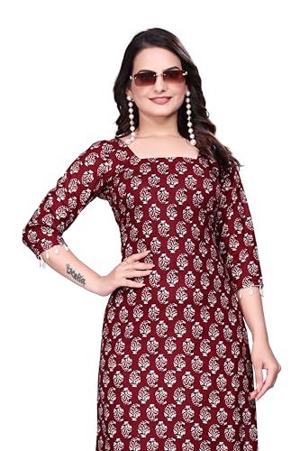 Image of Women's Pure Cotton Straight Fit Straight Cambric Jaipuri Printed Kurti