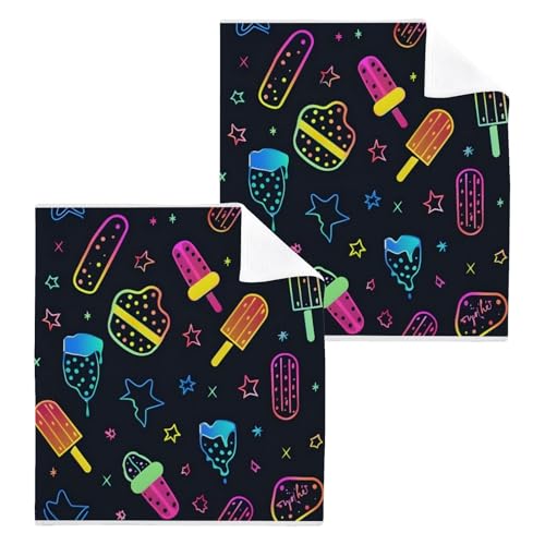 ALAZA Wash Cloth Set 100% Cotton Fingertip Towels Face Cloths Sets Ice Cream Ice Pop Highly Absorbent Soft Feel Set of 2